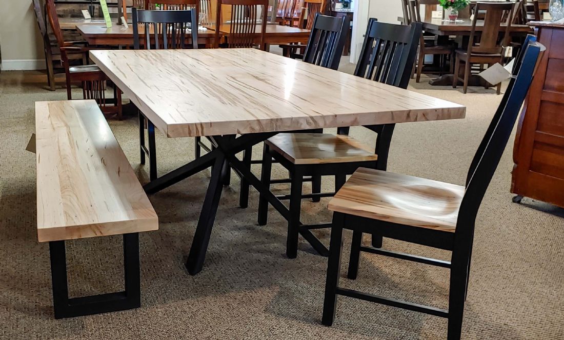 Wormy Maple Norseman Metal Base Table Lloyd's Mennonite Furniture Gallery Solid Wood Mennonite