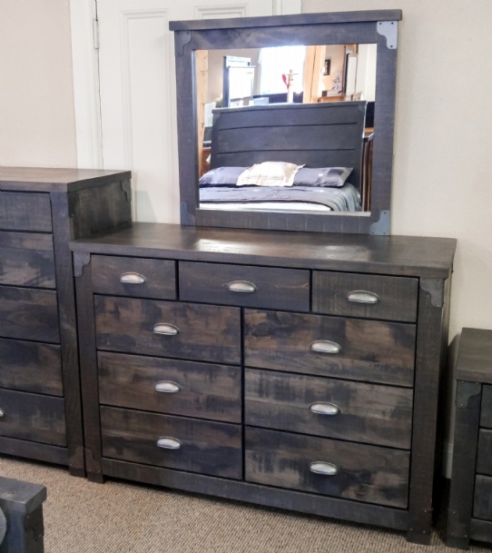 Hoover 9 Drawer Dresser & Mirror With Metal Corners Mennonite Furniture Ontario at Lloyd's Furniture Gallery in Schomberg