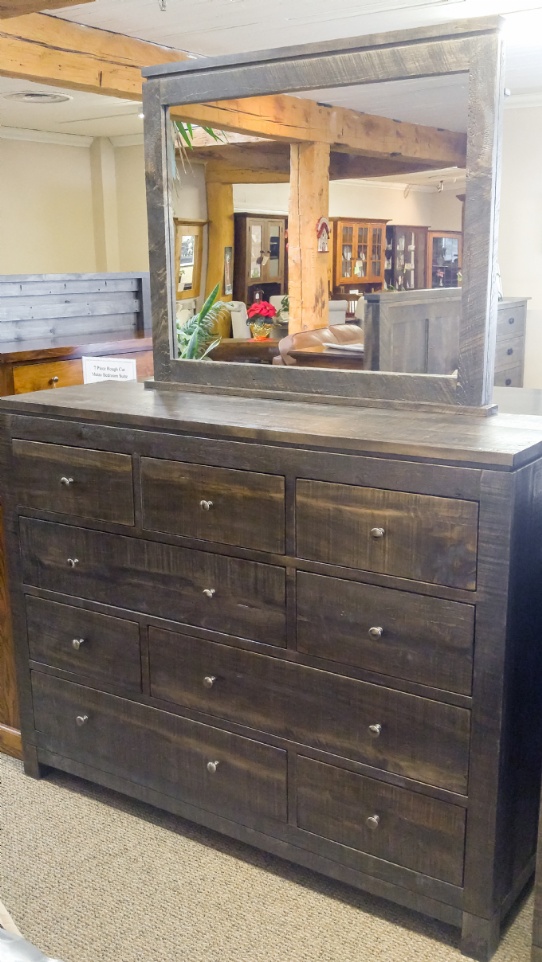 Rough Cut Metro 9 Drawer Dresser and Mirror Mennonite Furniture Ontario at Lloyd's Furniture Gallery in Schomberg